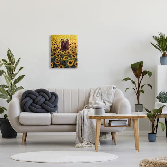 Stupell Industries Happy Bear Sunflower Field Canvas Wall Art